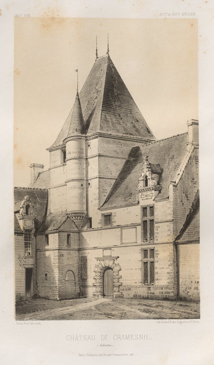 Malebná architektura aneb památky 15. století. A XVI. Století: Hrady Francie XV a XVI Století: Pl. 93, Château de Cramesnil (Calvados) od Victor Petit