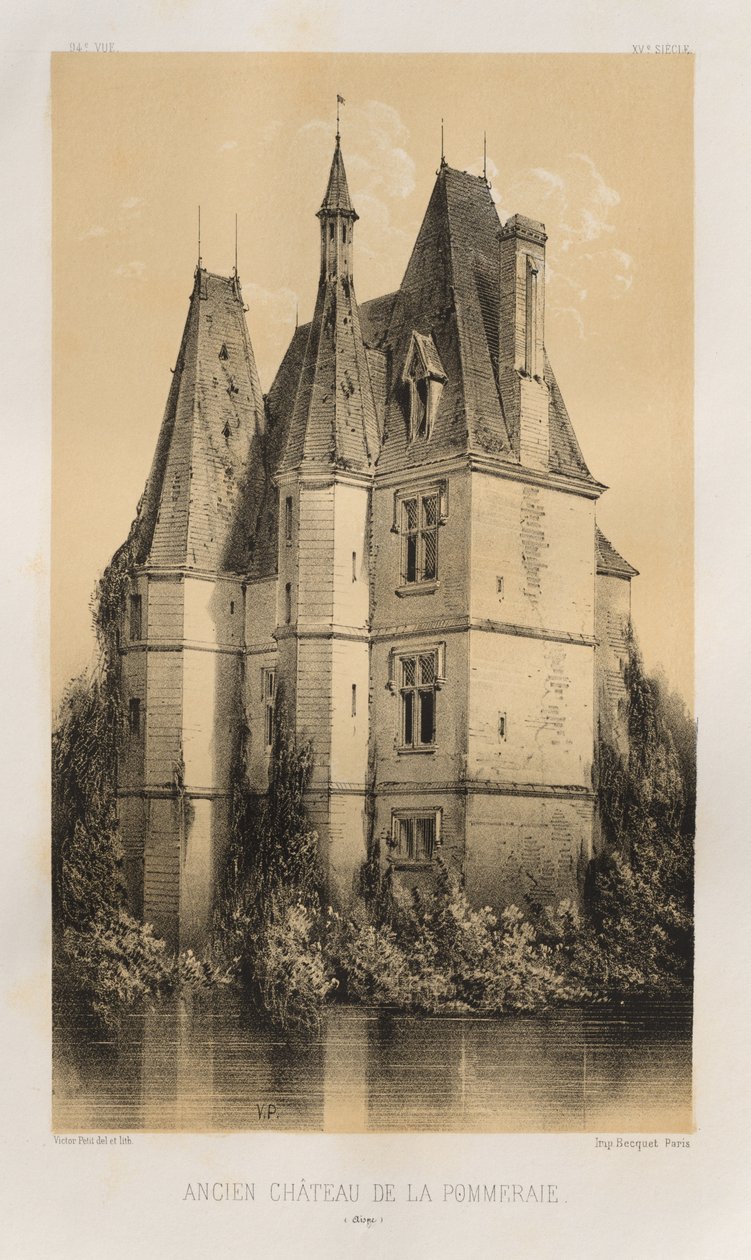 Malebná architektura aneb památky 15. století. A XVI. Století: Hrady Francie XV a XVI Století: Pl. 94, Old Château de la Pommeraie (Aisne) od Victor Petit