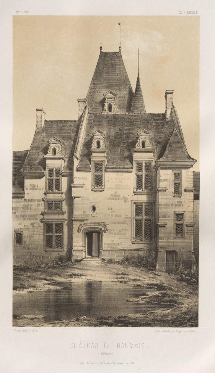 Malebná architektura aneb památky 15. století. A XVI. Století: Hrady Francie XV a XVI Století: Pl. 97, Château de Baumais (Calvados) od Victor Petit