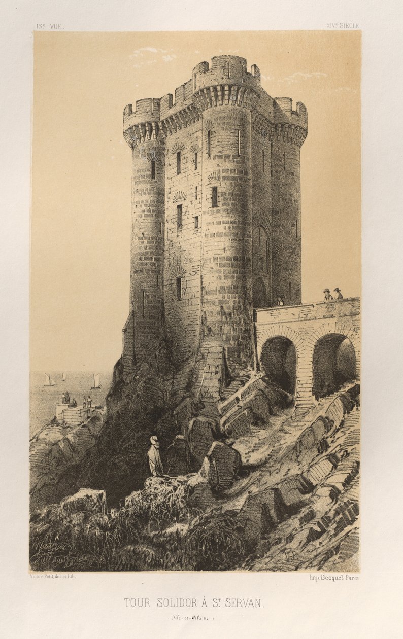 Malebná architektura aneb památky 15. století. A XVI. Století: Chateaux De France XV a XVI Století: Pl.13, Věž Solidor v St. Servan (Ille-et-Vilaine) od Victor Petit
