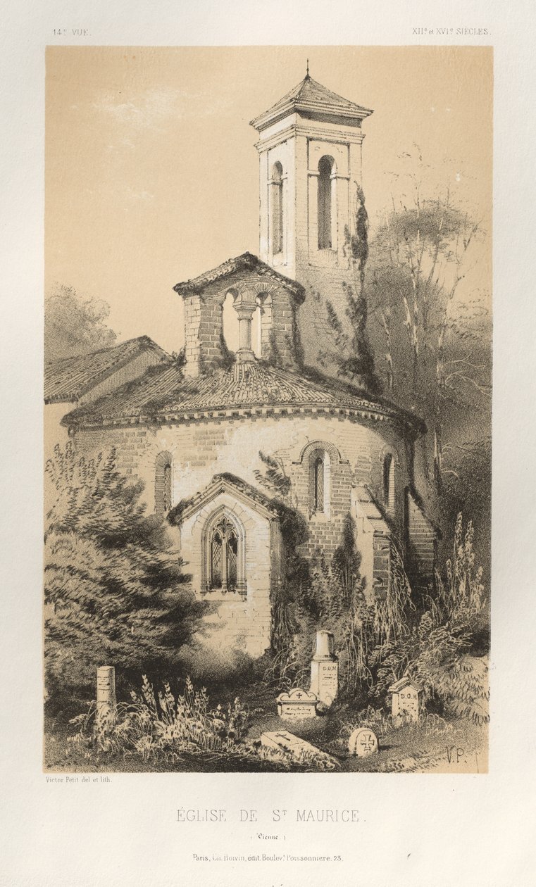 Malebná architektura aneb památky 15. století. A XVI. Století: Chateaux De France XV a XVI Století: Pl.14, Kostel sv. Mořice (Vienne) od Victor Petit