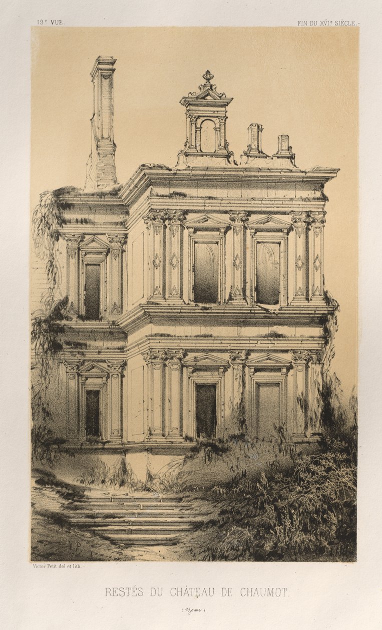 Malebná architektura aneb památky 15. století. A XVI. Století: Zámky Francie XV. A XVI. Století: Pl. 19, Pozůstatky zámku De Chaumot (Yonne) od Victor Petit