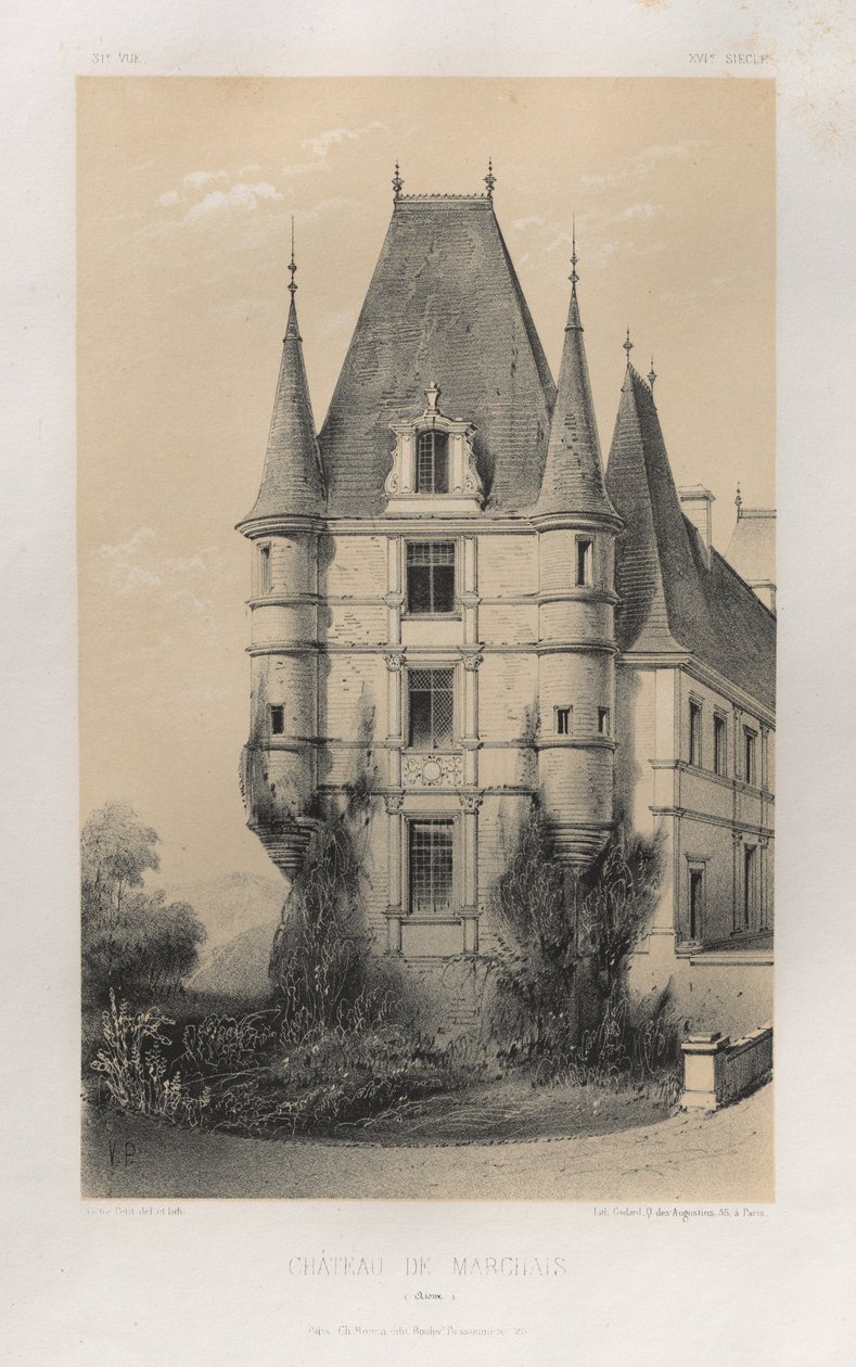 Malebná architektura aneb památky 15. století. A XVI. Století: Chateaux De France XV a XVI Století: Pl. 31, Château De Marchais (Aisne) od Victor Petit