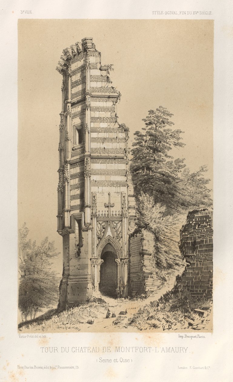 ...Pl.3, Věž hradu Montfort-lAmaury Seine-et-Oise, 1860. od Victor Petit