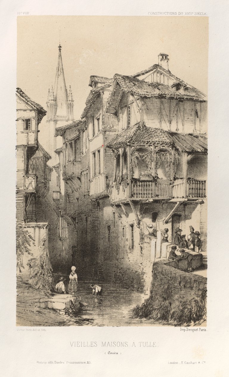 ...pl. 10, Staré domy v Tulle Correze, 1860. od Victor Petit