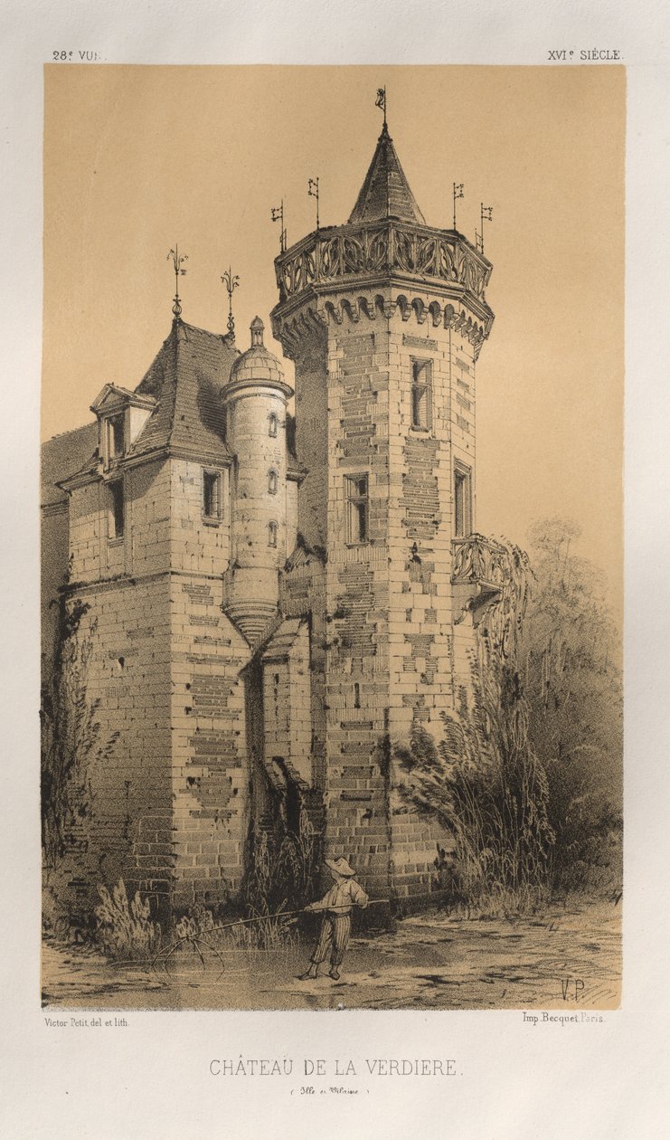 Pl. 28, Chateau De La Verdiere Ille en Vilaine, vydáno 1860. od Victor Petit