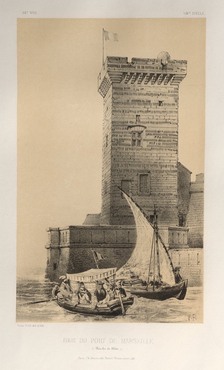...pl. 34, Věž přístavu Marseille Bouches Du Rhône, 1860. od Victor Petit