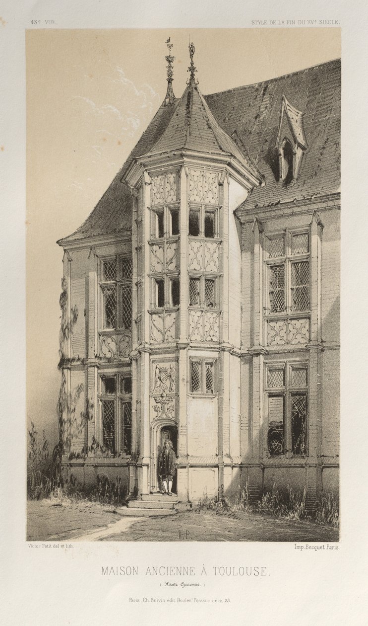 ...pl. 43, Starý dům v Toulouse Haute-Garonne, 1860. od Victor Petit