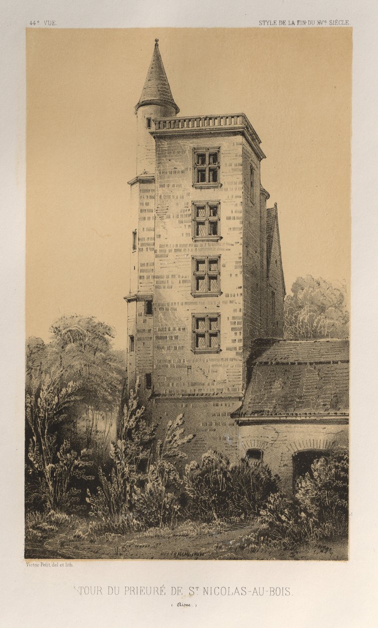 ...pl. 44, Věž převorství St. Nicolas-Au-Bois Aisne, 1860. od Victor Petit