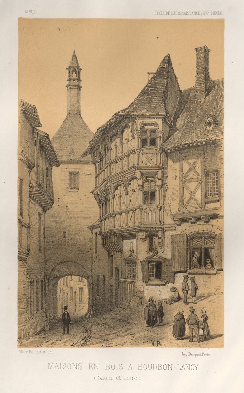 ...pl. 5, Dřevěný dům v Bourbon-Lancy Saone Et Loire, 1860. od Victor Petit