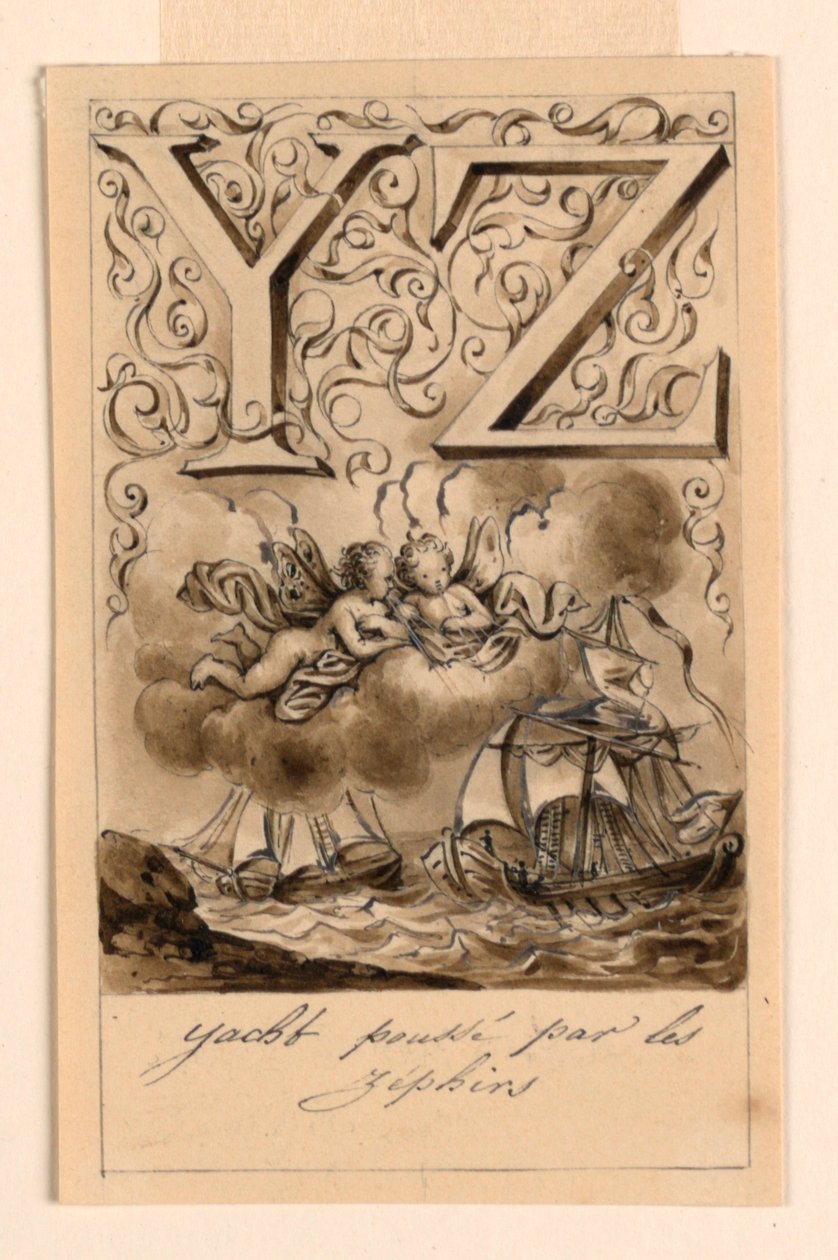 Design pro písmena Y a Z základního nátěru: Yacht/ Zéphir (Jachty řízené Zephyrs) od Victor Vincent Adam