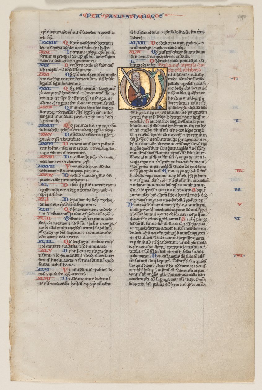 List s iniciálou z latinské Bible: Iniciála M: Svatý Pavel s mečem a knihou od Vienna Moralized Bible Workshop
