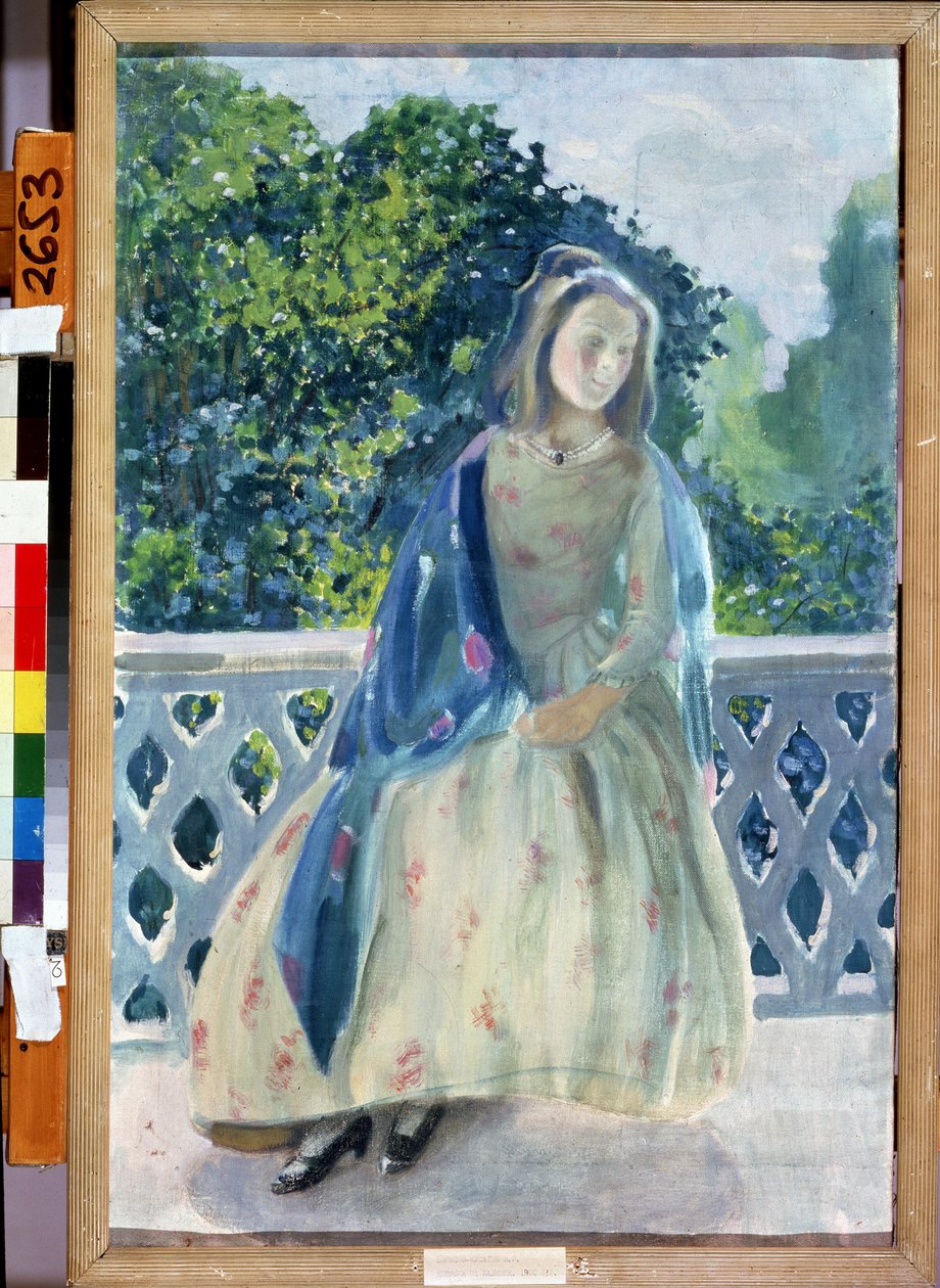 "Jeune fille au balcon"" Peinture de Viktor (Victor) Elpidiforovich Borisův-Musatov (Borisov Musatov) (1870-1905) 1900 State A. Radishchev Art Museum Saratov od Viktor Elpidiforovich Borisov-Musatov