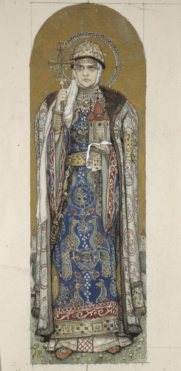 Svatá Olga, princezna z Kyjeva Studium fresek v katedrále svatého Vladimíra v Kyjevě, 1884-1889 od Viktor Mikhaylovich Vasnetsov