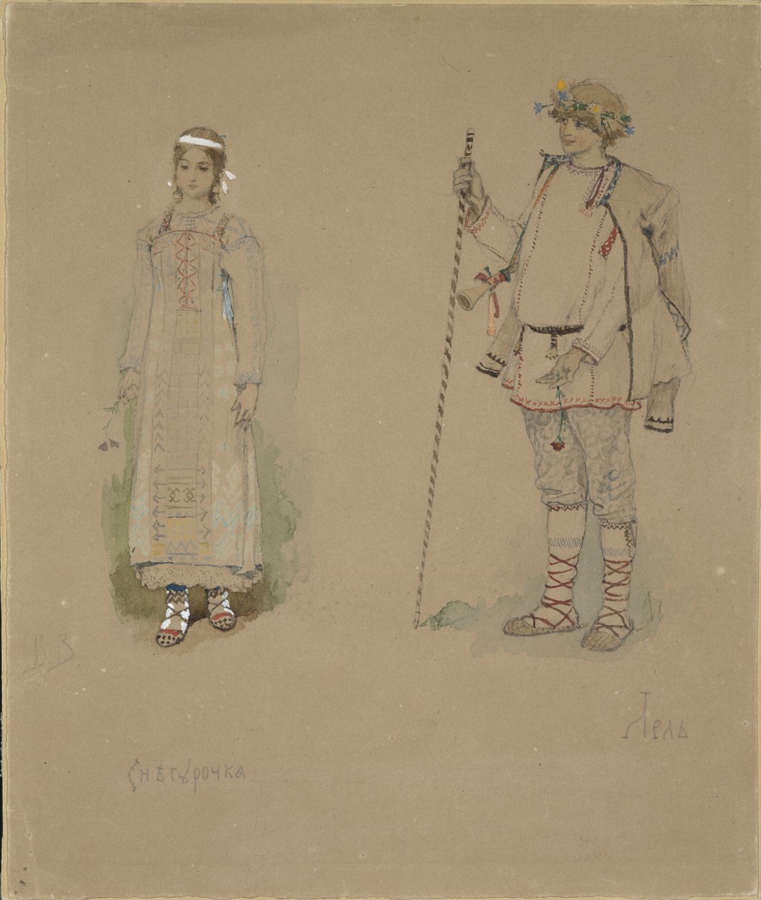 Sněhurka a Lel. Kostýmní návrh opery Sněhurka od N. Rimského-Korsakova, 1885 od Viktor Mikhaylovich Vasnetsov