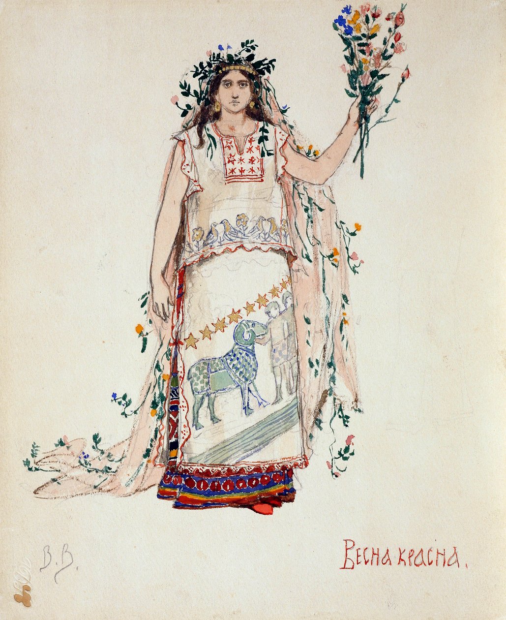 Jarní krása. Kostýmní návrh opery Sněhurka od N. Rimského-Korsakova, 1885 od Viktor Mikhaylovich Vasnetsov