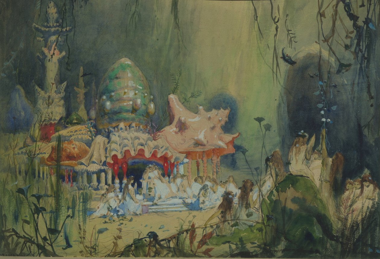 Podmořské království. Scénický návrh k opeře Rusalka A. Dargomyžského, 1884 od Viktor Mikhaylovich Vasnetsov