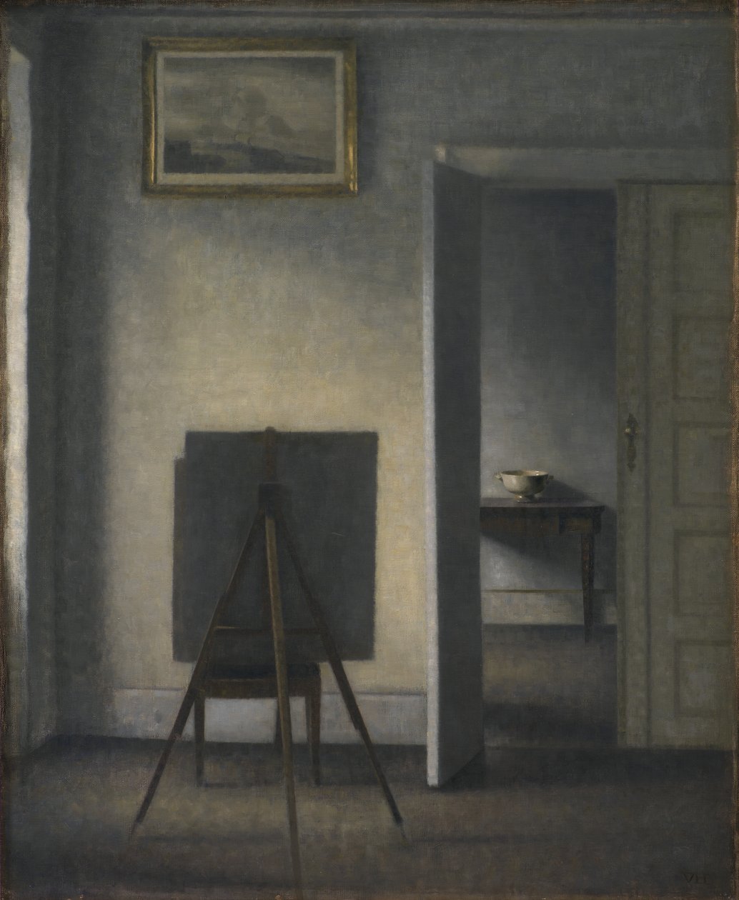 Interiér s umělcovým stojanem od Vilhelm Hammershøi