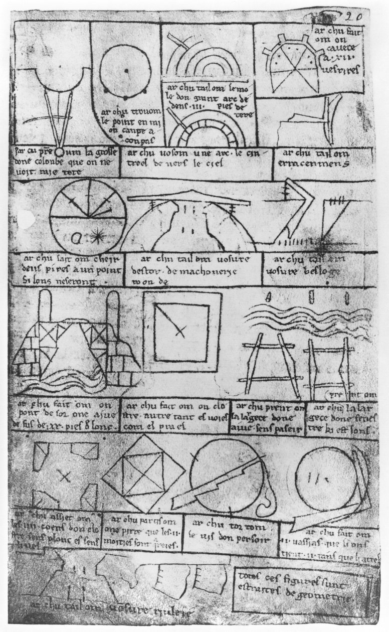 Faksimile kopie Ms Fr 19023 fol.20 Geometrické obrazce pro stavbu budov od Villard de Honnecourt