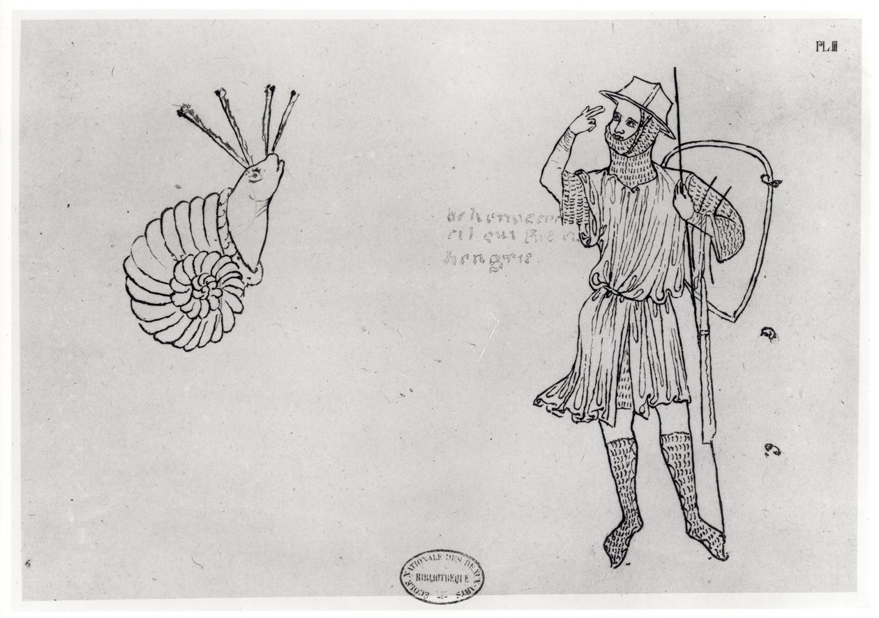 Fol.2 Šnek a maďarský voják (faksimile kopie) od Villard de Honnecourt