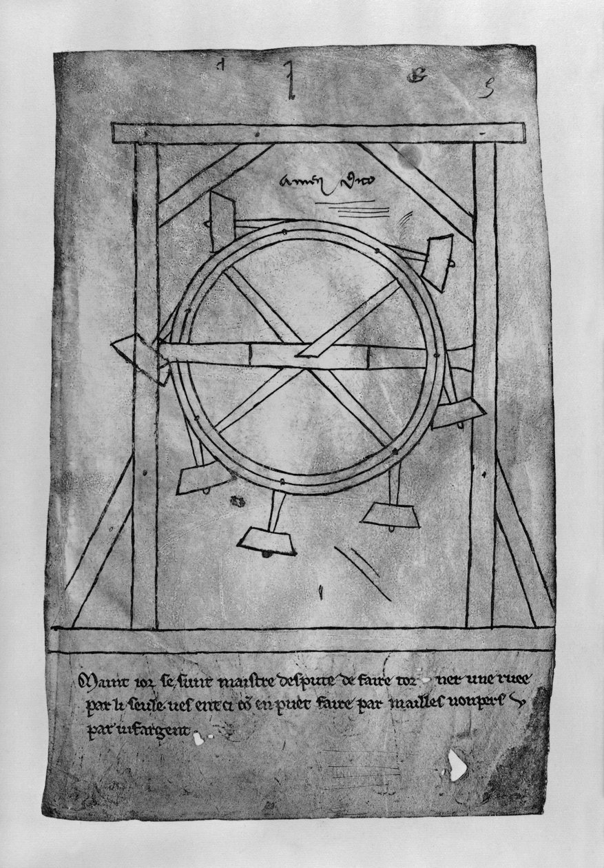 Údajně perpetuum mobile a kolo (faksimile) od Villard de Honnecourt