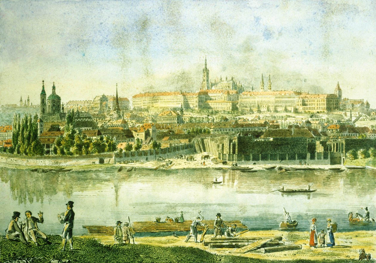 Pražský hrad a část Malé Strany, 1825 (kolorovaný lept) od Vincenc Morstadt