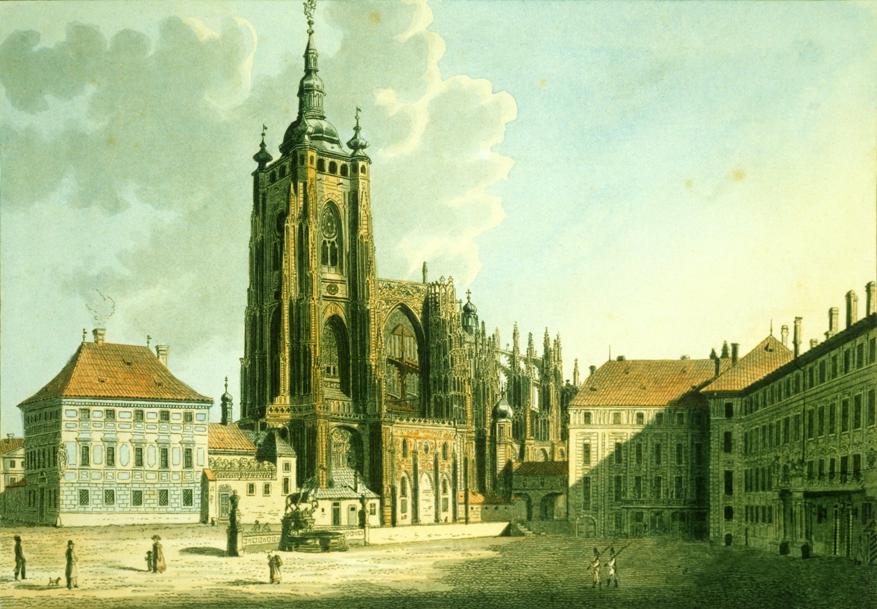 Katedrála sv. Víta z východu, 1825 (lept s akvatintou) od Vincenc Morstadt