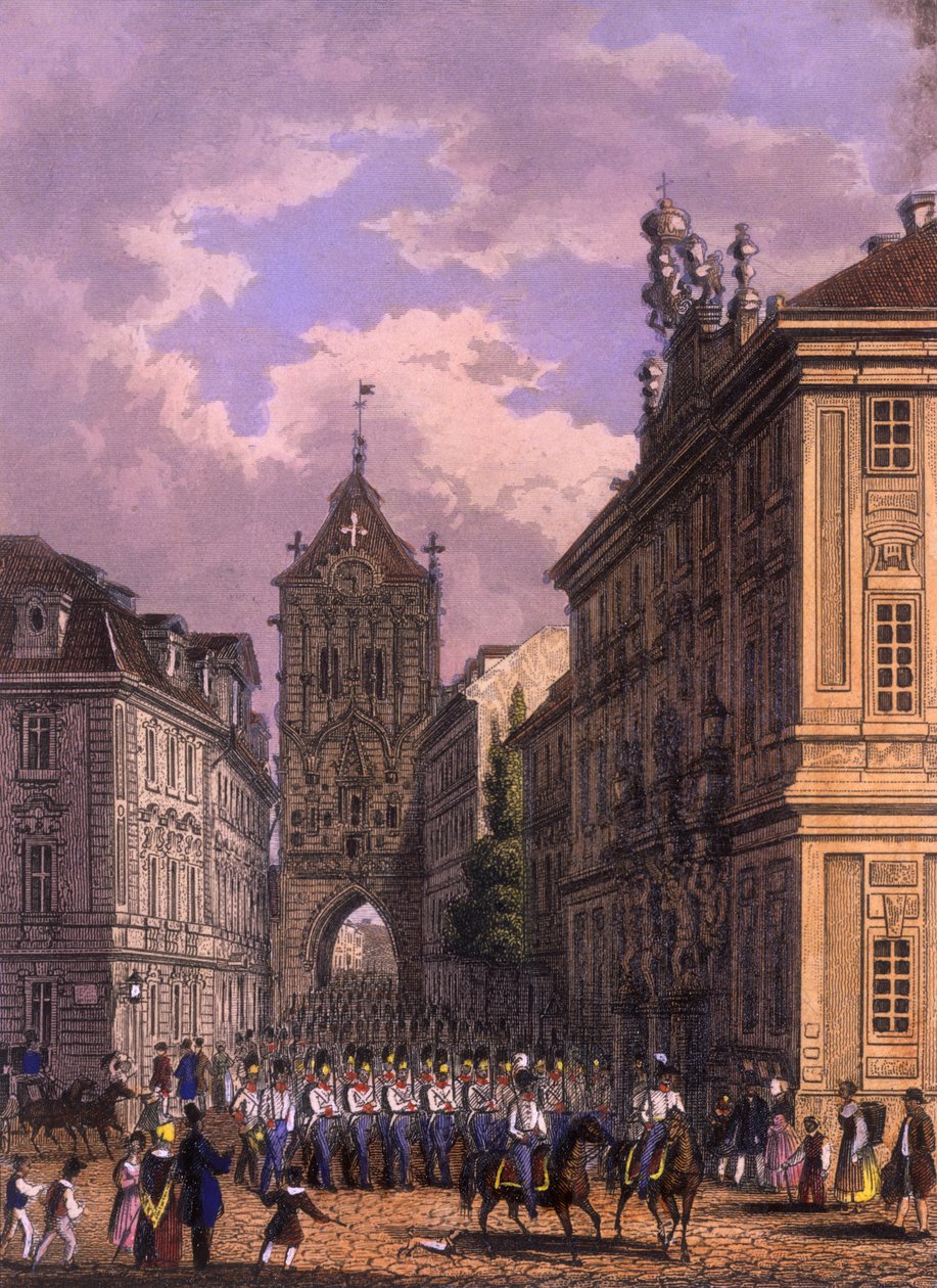 Celetná ulice, 1847 (kolorovaná ocelorytina) od Vincenc and Geissler, F. Morstadt