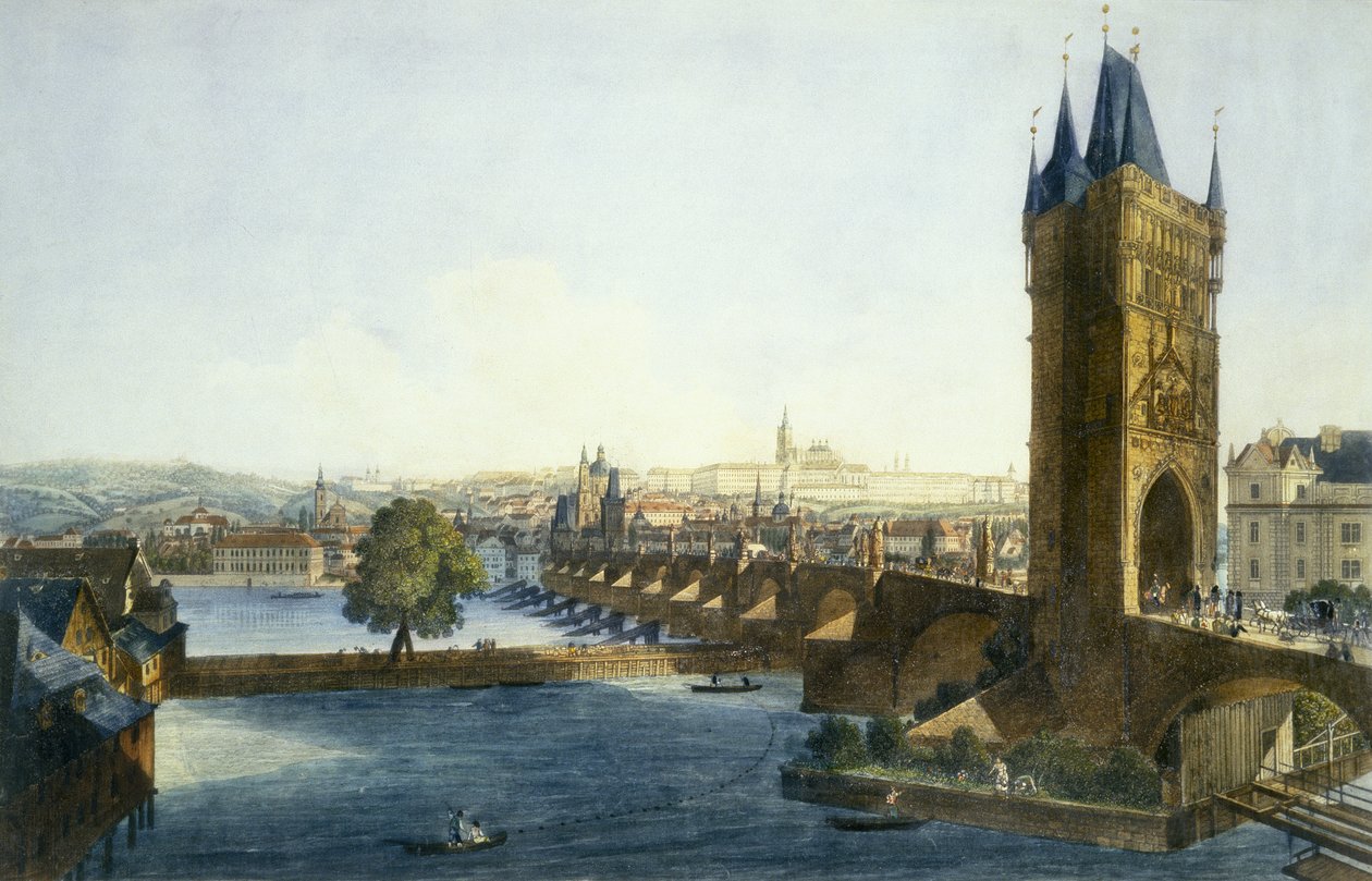 Pohled na Pražský hrad a Malou Stranu od jihozápadu, 1836 (kolorovaná akvatinta) od Vincenc and Richter, Carl August Morstadt