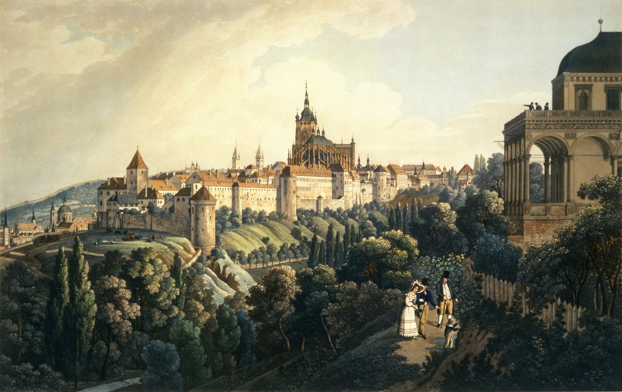 Pražský hrad a královský letohrádek, 1836 (lept s akvatintou) od Vincenc Morstadt
