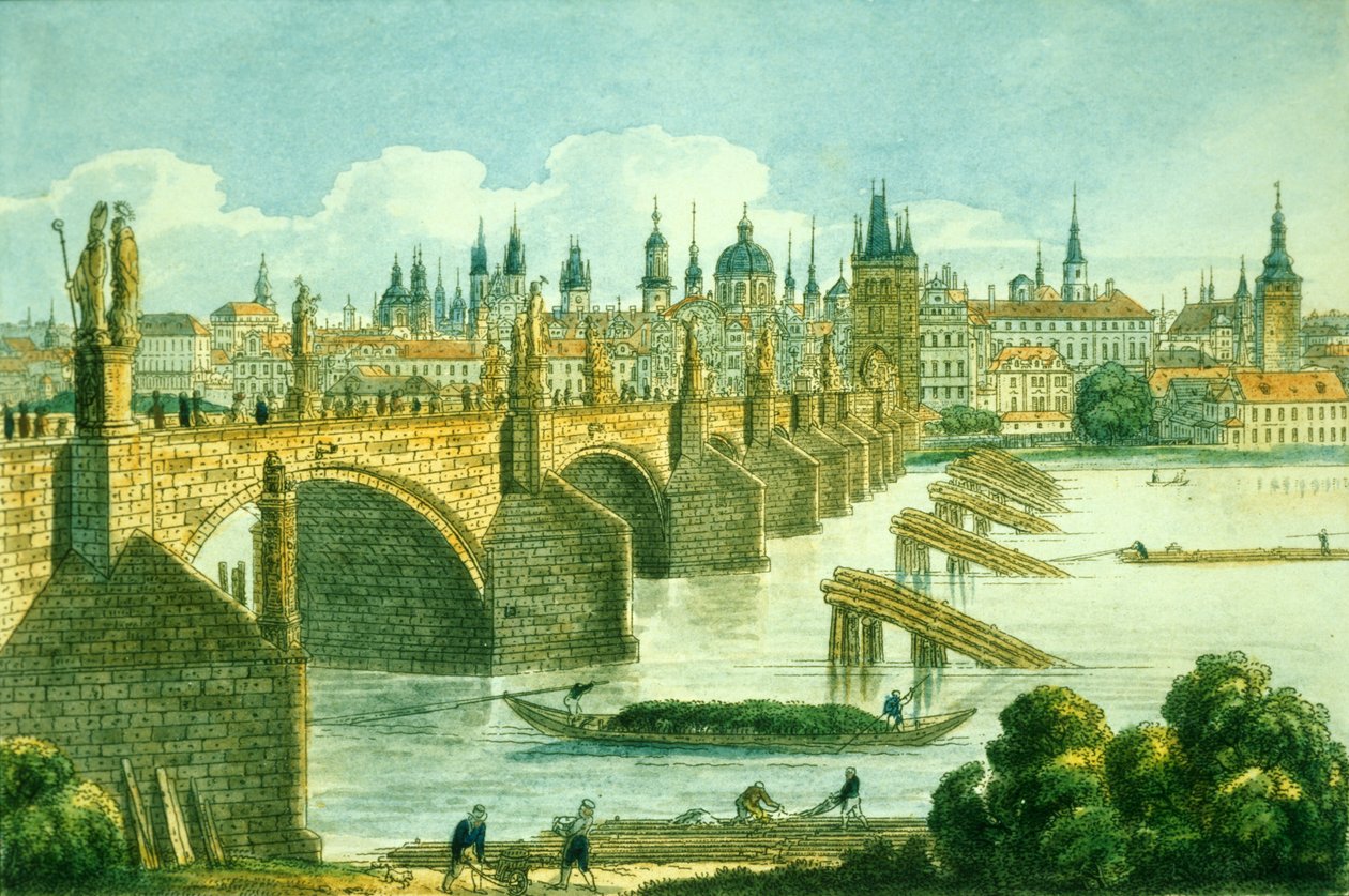 Staré Město pražské z Kampy, kolem roku 1830 (barevný lept) od Vincenc Morstadt