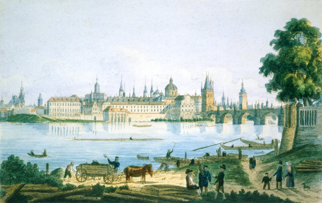 Pohled na Prahu z Malé Strany, 1830 (kolorovaný lept) od Vincenc Morstadt