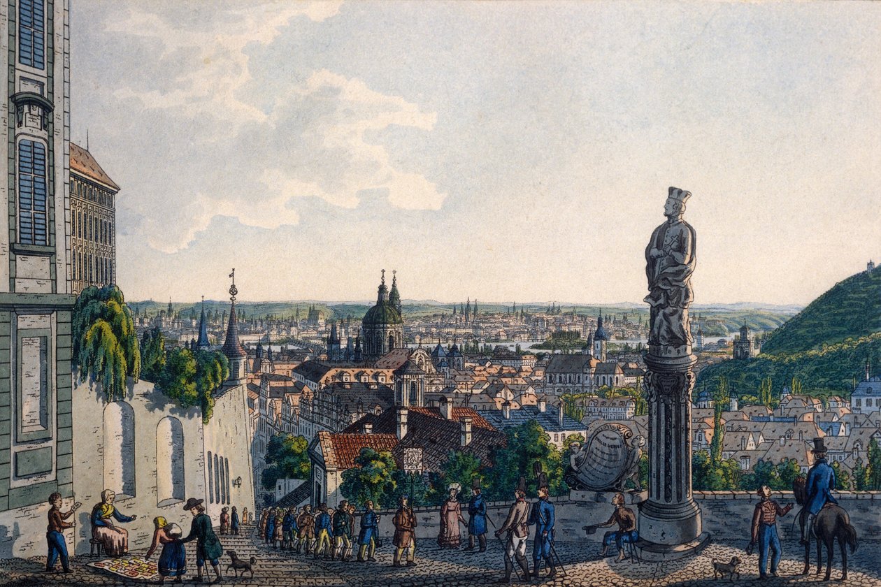 Pohled na Prahu z Nových zámeckých schodů, 1835 (kolorovaný lept) od Vincenc Morstadt