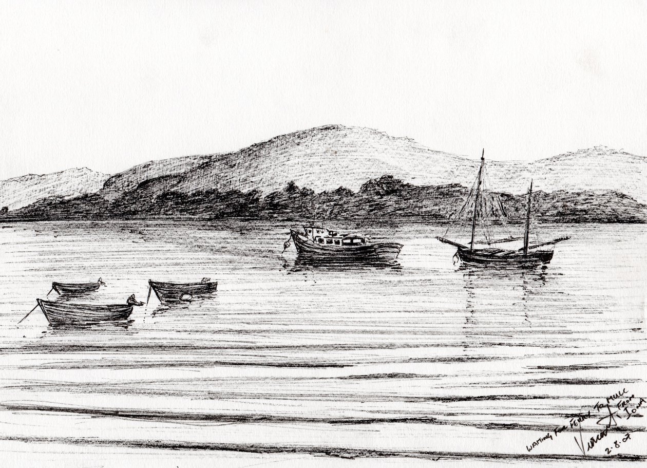 Boats off Iona, 2007, (inkoust na papíře) od Vincent Alexander Booth