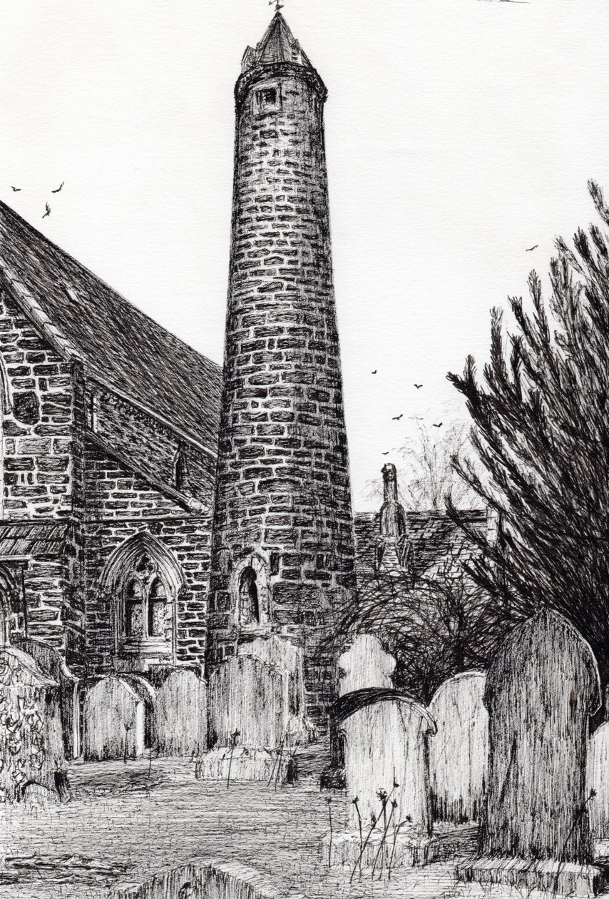 Brechin Round Tower Scotland, 2007, (inkoust na papíře) od Vincent Alexander Booth