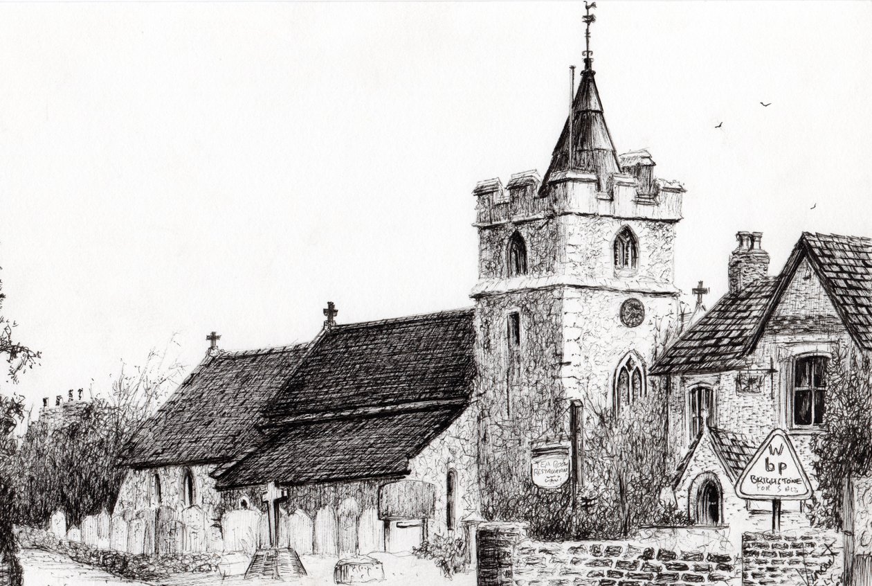 Brightstone Church I.O.W., 2008, (inkoust na papíře) od Vincent Alexander Booth