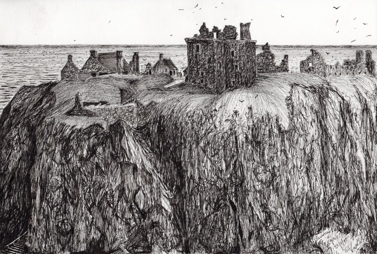 Dunnottar Castle, 2007, (inkoust na papíře) od Vincent Alexander Booth