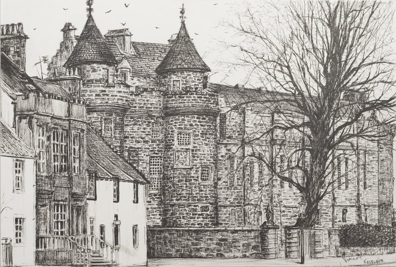 Falklandský palác, Skotsko, 200,7 (inkoust na papíře) od Vincent Alexander Booth