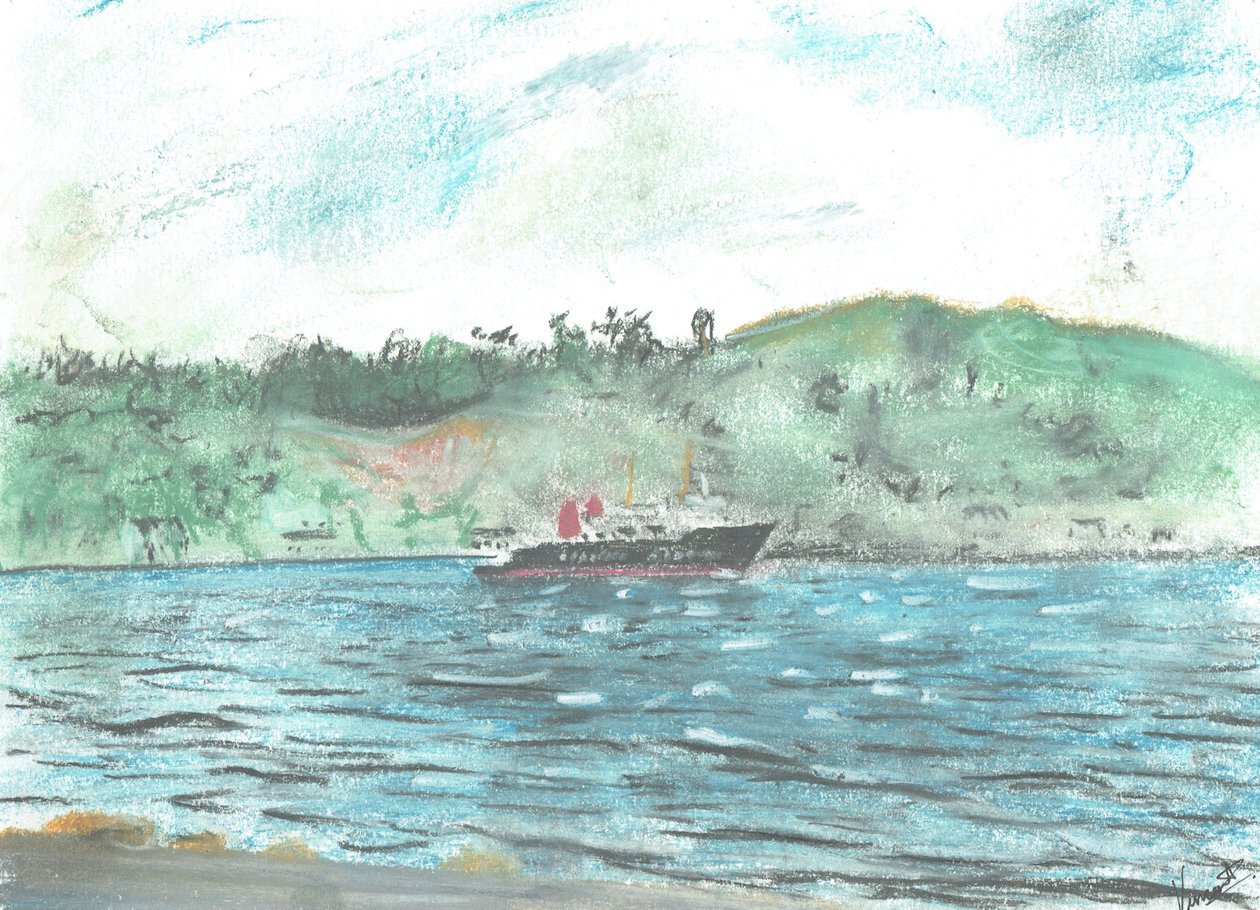 Trajekt na ostrov Jura, 2005, (pastel na papíře) od Vincent Alexander Booth