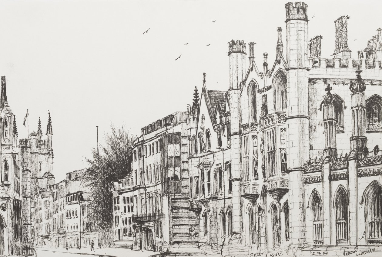 Kings College, Cambridge, 2007, (inkoust na papíře) od Vincent Alexander Booth
