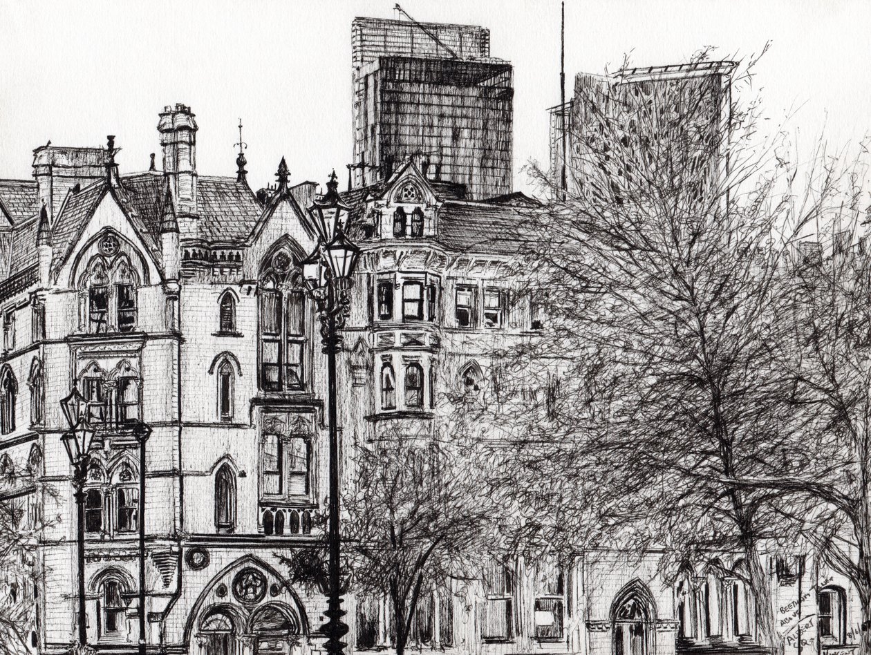 Manchester Beetham tower, 2007, (inkoust na papíře) od Vincent Alexander Booth