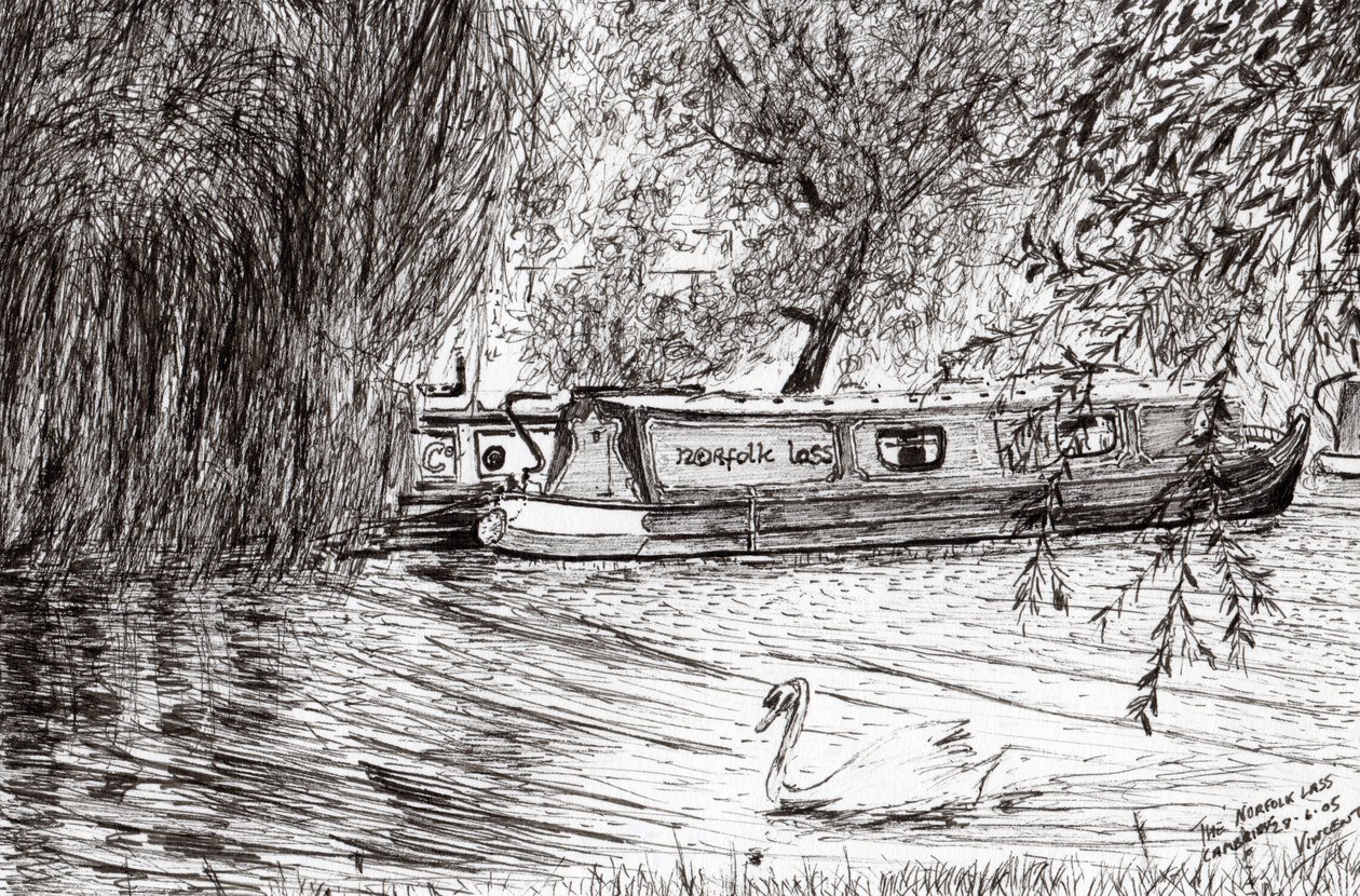 Úzké lodě Cambridge, 2005, (inkoust na papíře) od Vincent Alexander Booth
