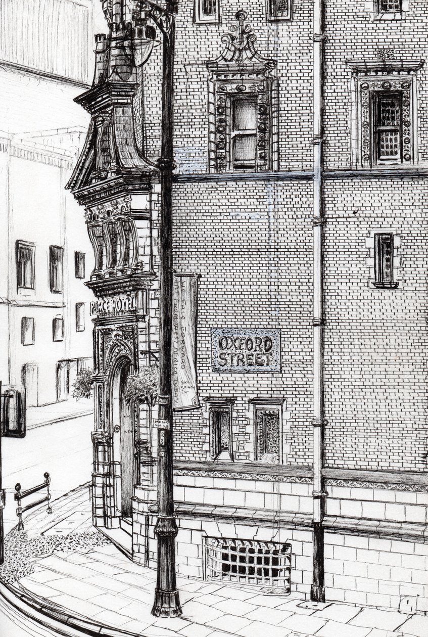 Palace Hotel, Oxford Street, Manchester, 2012, (inkoust na papíře) od Vincent Alexander Booth