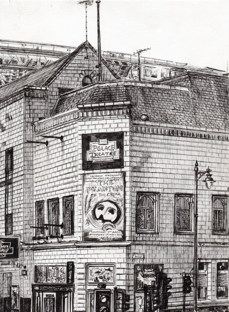 Palace Theatre Manchester, 2013, (inkoust na papíře) od Vincent Alexander Booth