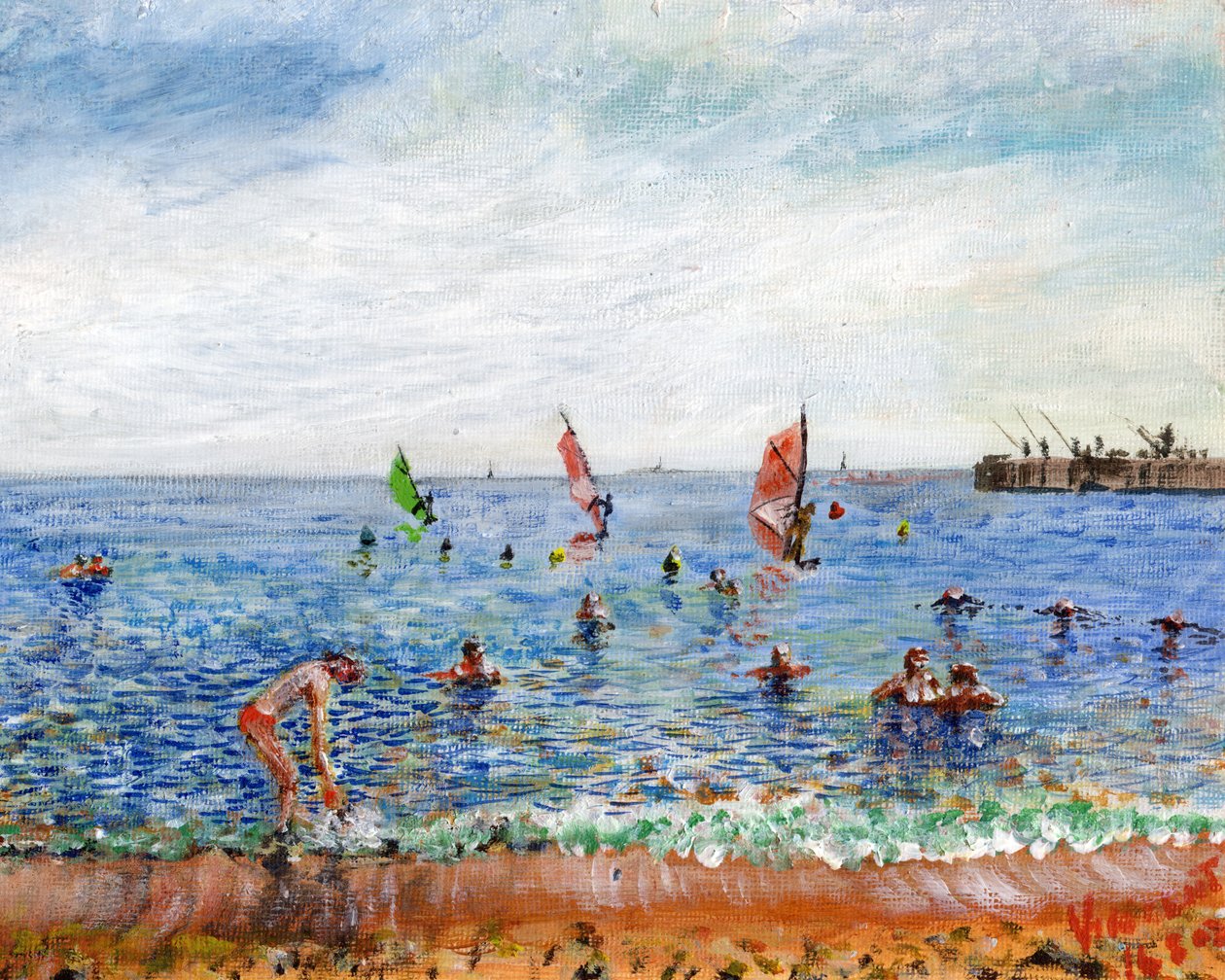 Poblenou Beach Barcelona, 2002, (akryl na plátně) od Vincent Alexander Booth