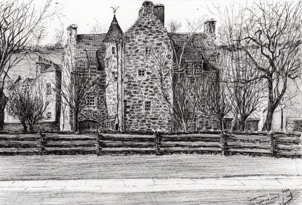 Queen Marys dům Jedburgh, 2006, (inkoust na papíře) od Vincent Alexander Booth