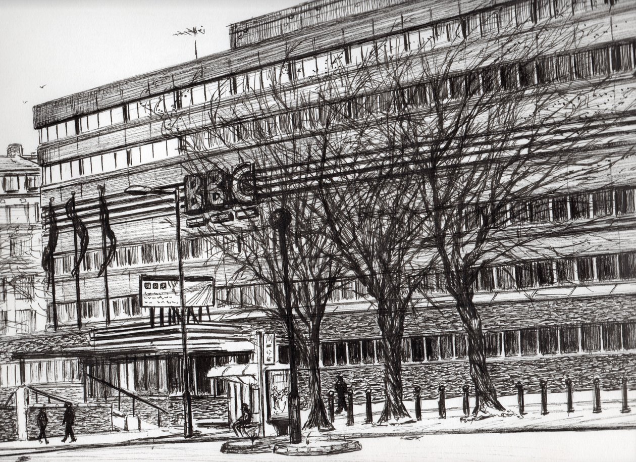 The Old BBC Oxford Road Manchester, 2011, (inkoust na papíře) od Vincent Alexander Booth