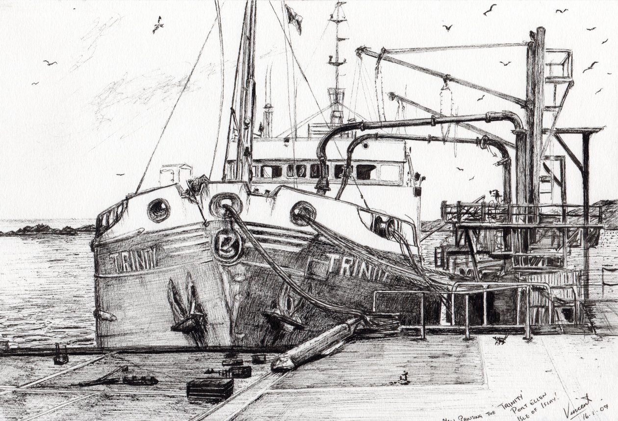 Port Trinity Ellen Isle of Islay, 2007, (inkoust na papíře) od Vincent Alexander Booth