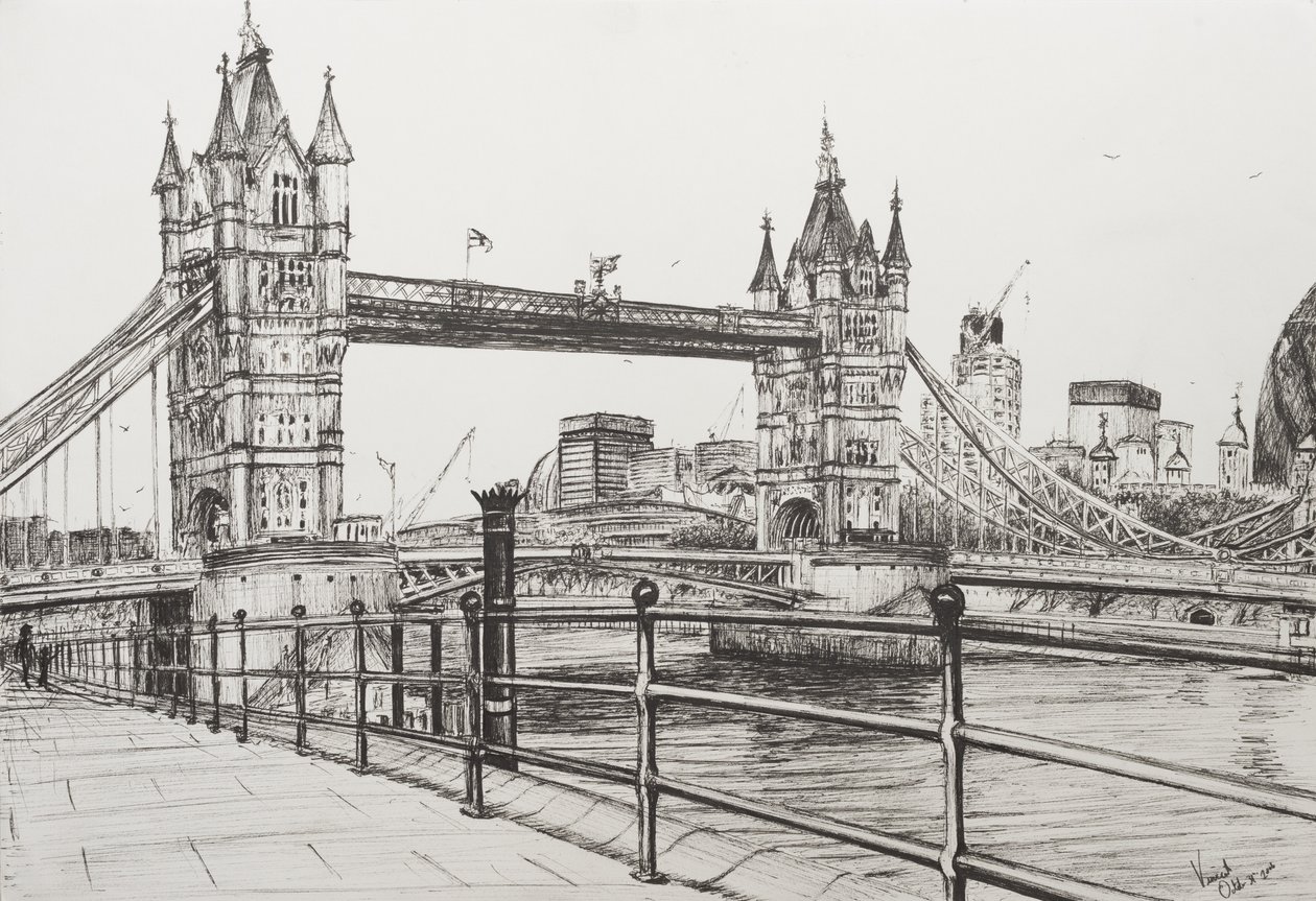Tower Bridge London, 2006, (tuš na papíře) od Vincent Alexander Booth