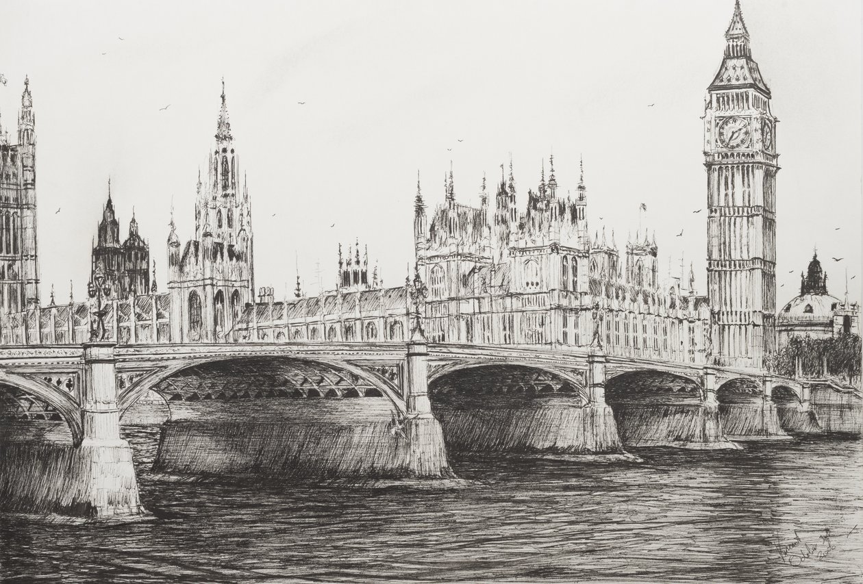 Westminster Bridge London, 2006, (inkoust na papíře) od Vincent Alexander Booth
